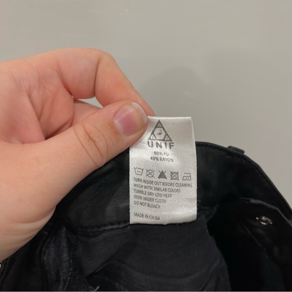 Dolls Kill UNIF Morrison Pants Faux Leather Black Zippers Skinny - Picture 7 of 8